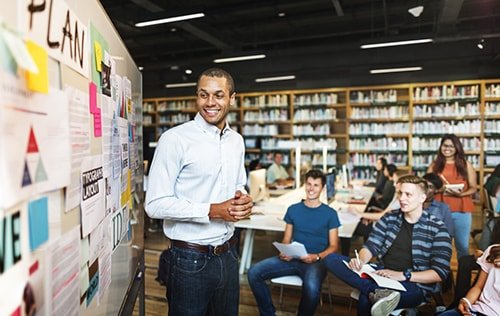 المعلم في فصل مع الطلاب 