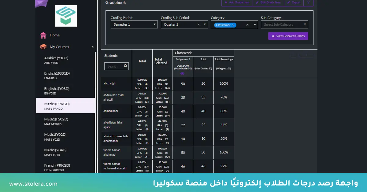 برنامج رصد درجات الطلاب الالكتروني سكوليرا