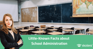 school principal in a classroom - with desks - skolera school administration system