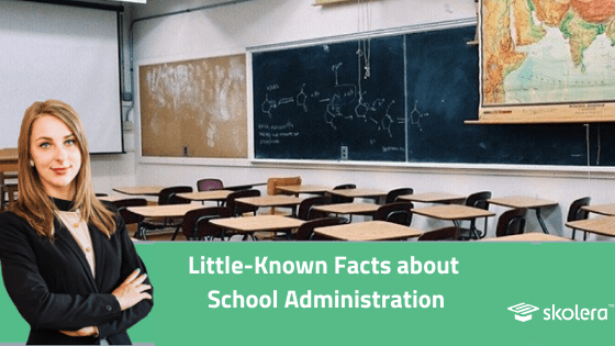 school principal in a classroom - with desks - skolera school administration system